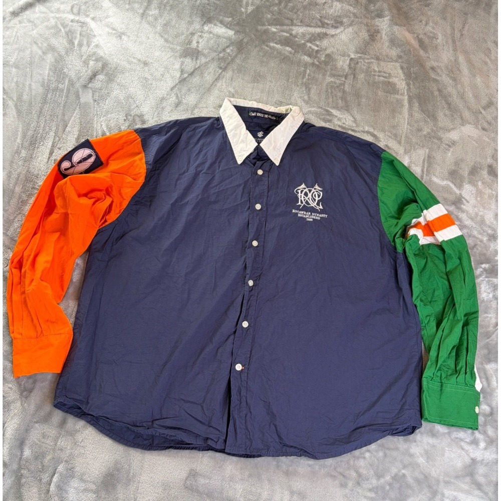 Rocawear Rocavear Dynasty 1999 Button-Up Shirt Mens 4XB Navy Orange Cotton